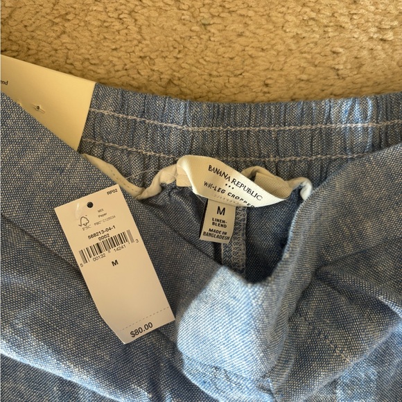Banana Republic WIDE-LEG LINEN-BLEND  BLUE CROPPED PULL-ON PANT Medium - Picture 5 of 5